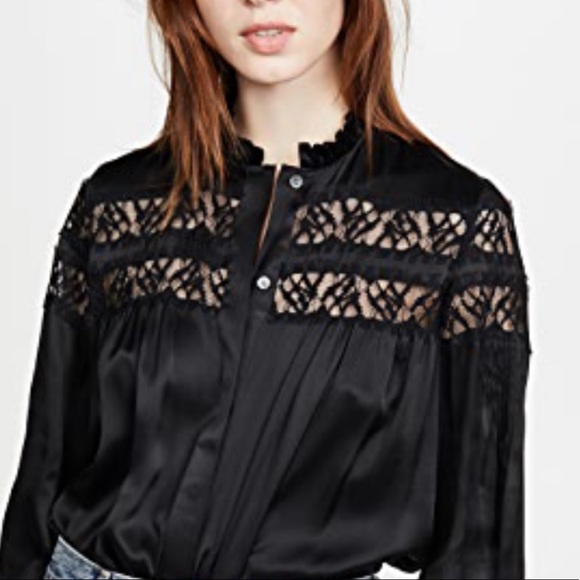 FRAME Lace Panel 100% Silk Satin Blouse - Picture 2 of 9